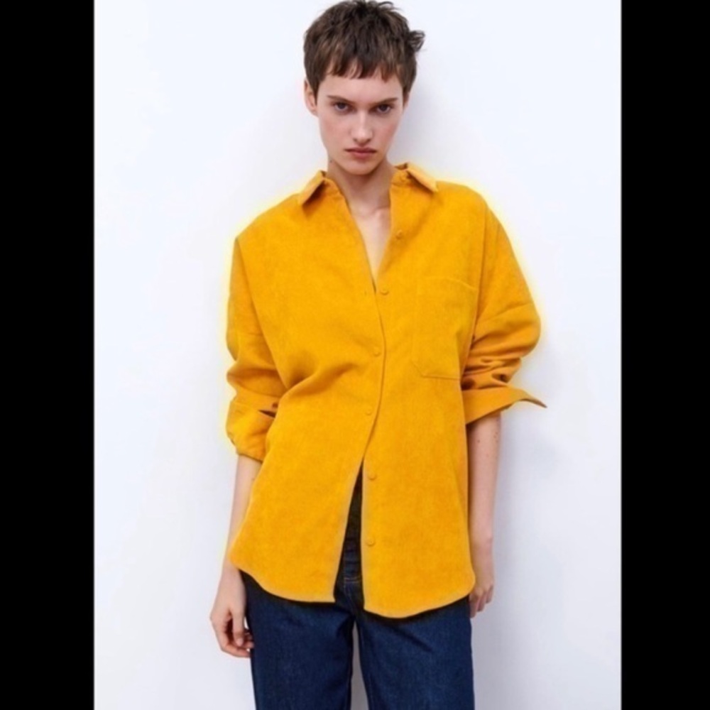 NWT Zara fine-waled corduroy oversized button down shirt size medium